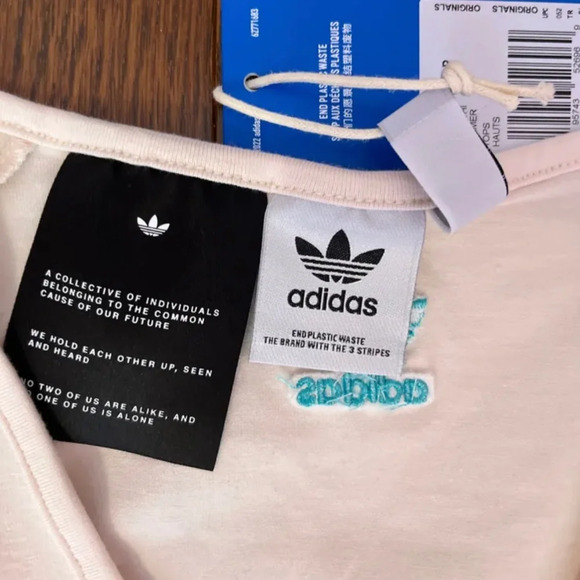 Adidas Long Sleeve Original Floral 3 Stripe Faux Wrap Top Sz XS - Picture 3 of 3